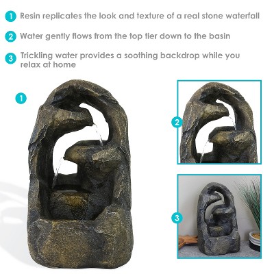 Cavernous Rock Tiers Brown Resin Tabletop Water Fountain