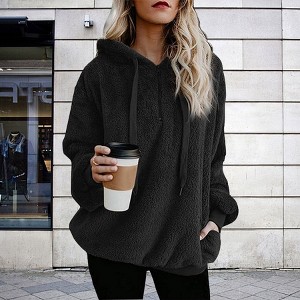 Ladies' Long - Sleeve Hooded Pullover Solid Fleece Sweatshirt - 1 of 4