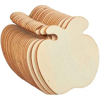 Juvale 24 Pack Apple Shaped Unfinished Wood Cutouts for Crafts, Classroom Supplies, DIY Projects, 3.5 x 3.5 In