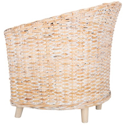Natural White Wash Rattan Barrel Accent Chair with Cushion