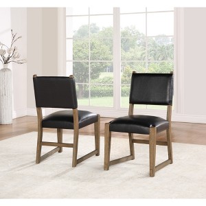 Asian Hardwood Solids and Veneers Side Chair (Set of 2) with Plush Leatherette Seat, Mortise-and-Tenon Joinery, Corner Blocks - 1 of 4