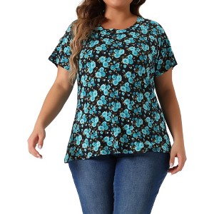 Agnes Orinda Women's Plus Size Short Sleeve Round Neck Casual Country Floral Printed Peasant Tops - 1 of 4