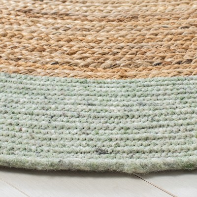 Handmade Sage and Gold Braided Wool Cotton Round Rug
