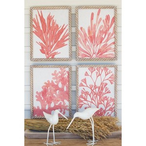 Coral Wall Art 16.5"H Red Distressed Wood Frames Tropical Design, Set of Four by Kalalou - 1 of 3
