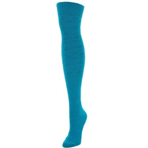 Memoi Crochet Multi Over The Knee Cotton Blend Socks Ocean Depths One Size - 1 of 2