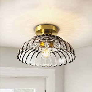 Rennnsan Sydney 11.8 in. 1-Light Modern Gold Dome Semi-Flush Mount Light with Textured Smoky Gray Glass - 1 of 4