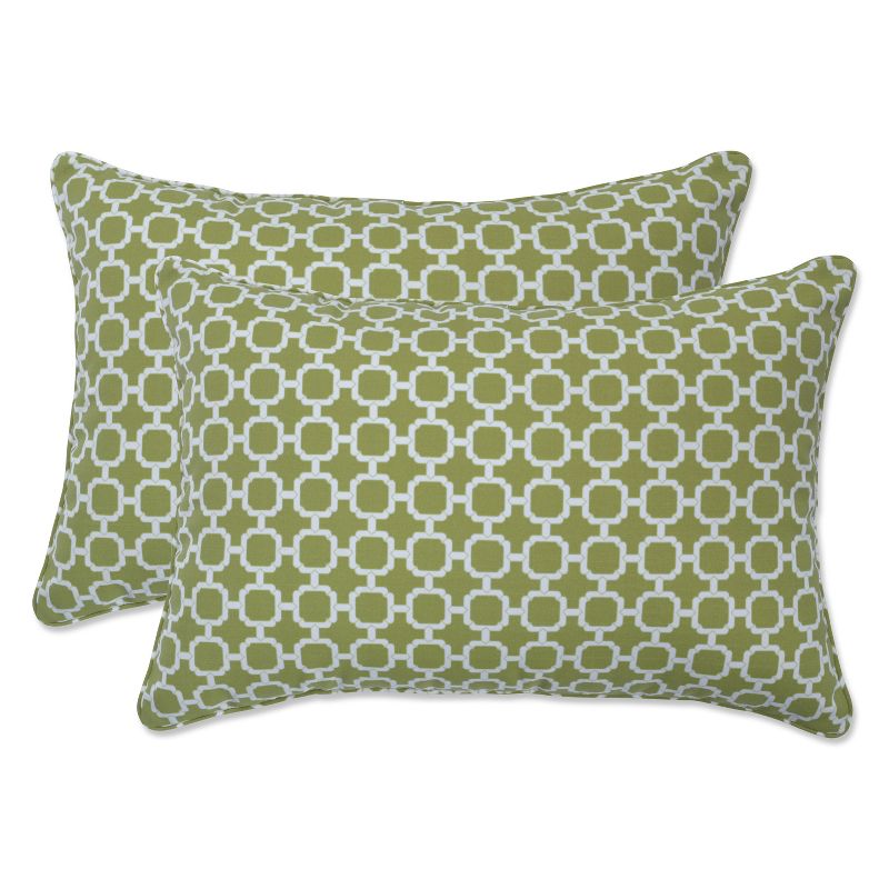 Outdoor 2-Piece Lumbar Toss Pillow Set - Green/White Geometric 24", 1 of 7
