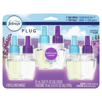 Febreze Odor-Eliminating Fade Defy PLUG Air Freshener Refill, Mediterranean Lavender, (3) .87 fl. oz. Oil Refills