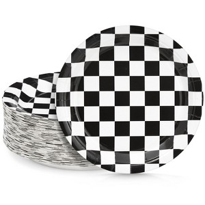 Blue Panda 80 Pack Race Car Checkered Flag Paper Plates for Boys Racing Birthday Party Supplies (9 x 9 In) - 1 of 4