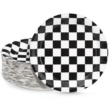 Blue Panda 80 Pack Race Car Checkered Flag Paper Plates for Boys Racing Birthday Party Supplies (9 x 9 In)