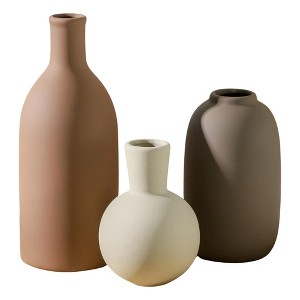 Itopfox Ceramic Vases Set of 3 Modern Neutral Rustic Farmhouse Pottery for Living Room Bathroom Bedroom Entryway Brown 8.3x3.1in 4.5x2.8in 5.7x3.1in - 1 of 4