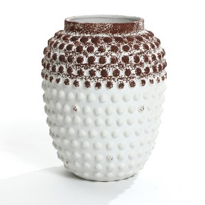 LuxenHome Vintage White and Brown Beaded 12-Inch Tall Urn Vase Multicolored - 1 of 4