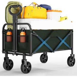 Foldable Utility Wagon with All-Terrain Wheels, 200LBS Capacity, Collapsible Wagon Carts w/ Drink Holders & Adjustable Handle for Camping & Shopping - 1 of 4