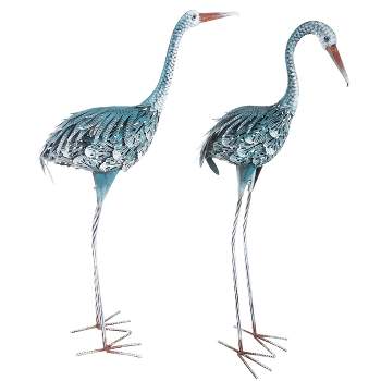Crane Garden Statues - Set of 2 Lawn Ornaments - Handcrafted Bird Decor - Easy to Assemble Metal Yard Art with Stakes Included by Pure Garden