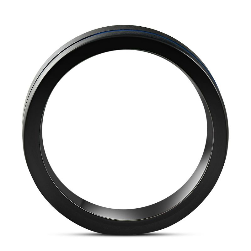 Pompeii3 Men's Black & Blue Two Line Tungsten Ring Brushed Ring 8mm Wedding Band, 3 of 5