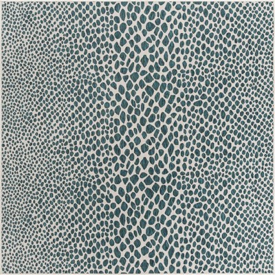 Teal and Ivory Square Synthetic Outdoor Rug, 8 ft