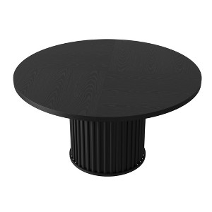 47" Round Dining Table for 4-6 People, Industrial Kitchen Table w/ Waveform Metal Base - 1 of 4