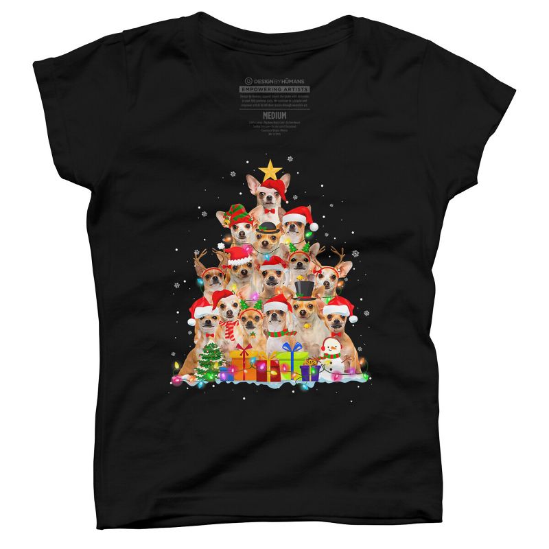 Girl's Design By Humans Christmas Pajama Chihuahua Tree By MINHMINH T-Shirt, 1 of 4