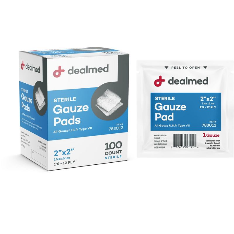 Dealmed Gauze Pads, Sterile 1's, 12-Ply, White, 100 Count, 2 of 5