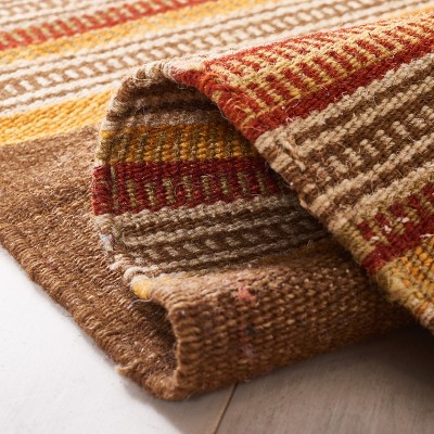 Handmade Red and Orange Wool Flat Woven Rectangular Rug