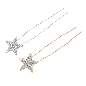 Unique Bargains Fashion Pentacle HairPins Silver Tone Gold Tone 2 Pcs - 1 of 4
