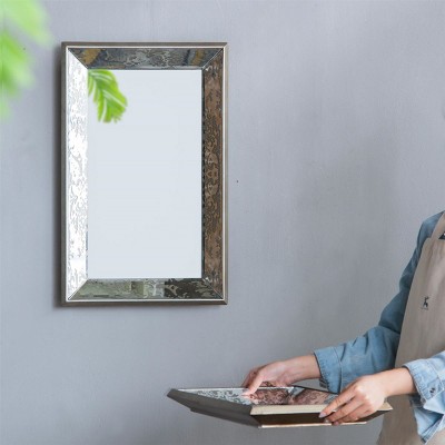 Rectangle Vintage Silver Mirror,Wall Mirror Decor,Mirrored Display Tray,Distressed Mirror Wall Decor For Living Room,Hanging Mirror-The Pop Home