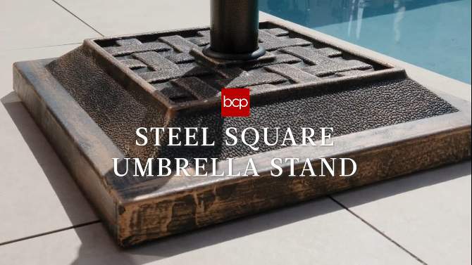 Best Choice Products 26lb Heavy-Duty Steel Square Patio Umbrella Base Stand w/ Decorative Basketweave Pattern - Bronze, 2 of 8, play video