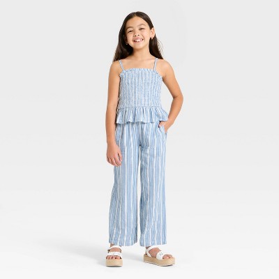Детские Cat & Jack Girls' Striped Woven Tank Top - Cat & Jack™ Blue L — фото 3