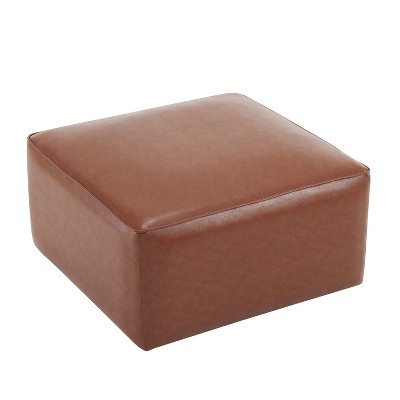 NicBex Modern 30" Square Ottoman Leather Footstools with Cushioned Seat for Bedroom and Living Room, Brown