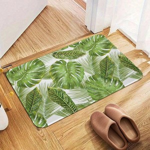 Jungle Palm Leaves Bathroom Rugs Winter Bath Mat Absorbent Non Slip Bathroom Mat Christmas Soft Floor Carpet 16x20 Inches - 1 of 1