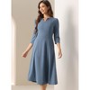 INSPIRE CHIC Women's Elegant Split Neck Side Zipper Pockets 3/4 Sleeve Work A-Line Dress - 2 of 4