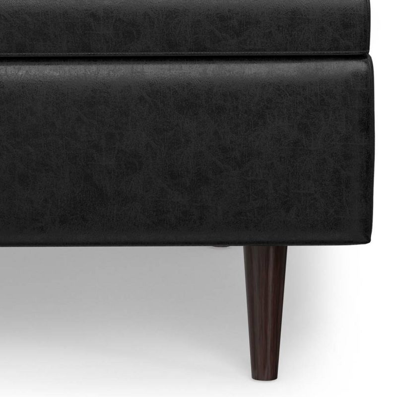 WyndenHall Blanchette Mid Century Large Square Coffee Table Storage Ottoman Distressed Black, 5 of 10