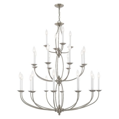 Elegant Brushed Nickel 24-Light Candle-Style Chandelier
