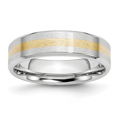 Black Bow Jewelry 6mm Cobalt & 14K Gold Inlay Satin Flat Beveled Edge Standard Fit Band