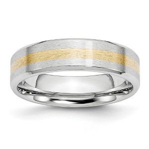 Black Bow Jewelry 6mm Cobalt & 14K Gold Inlay Satin Flat Beveled Edge Standard Fit Band - 1 of 4