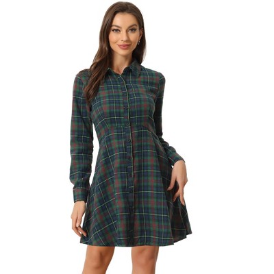 INSPIRE CHIC Women's Plaid Button Down Cotton Mini A-Line Shirt Dress
