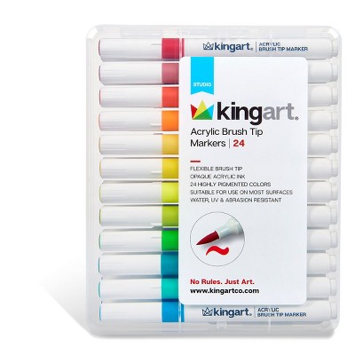 KINGART Acrylic Brush Tip Markers, 24 Colors