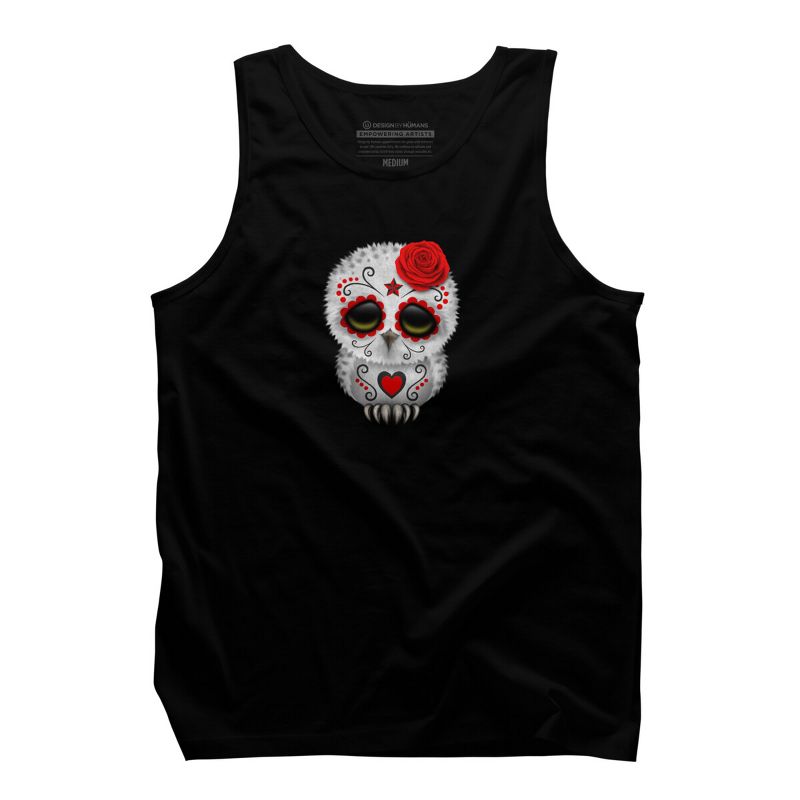 Men's Design By Humans Cute Red Day of the Dead Sugar Skull Owl By jeffbartels Tank Top, 1 of 5