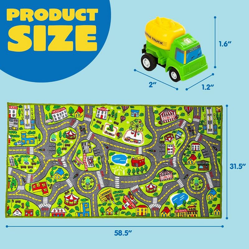 Syncfun Kids Play Rugs - 12 Pull-Back Vehicle Set - Durable Carpet Playmat Rug - City Pretend Play - Toddler Car Track Rug, 2 of 9
