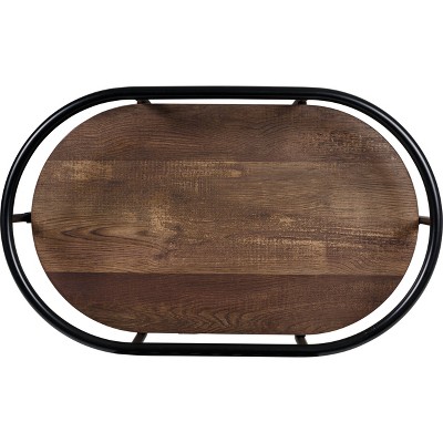 Rustic Brown and Black 3-Tier Oval Bar Cart with Storage