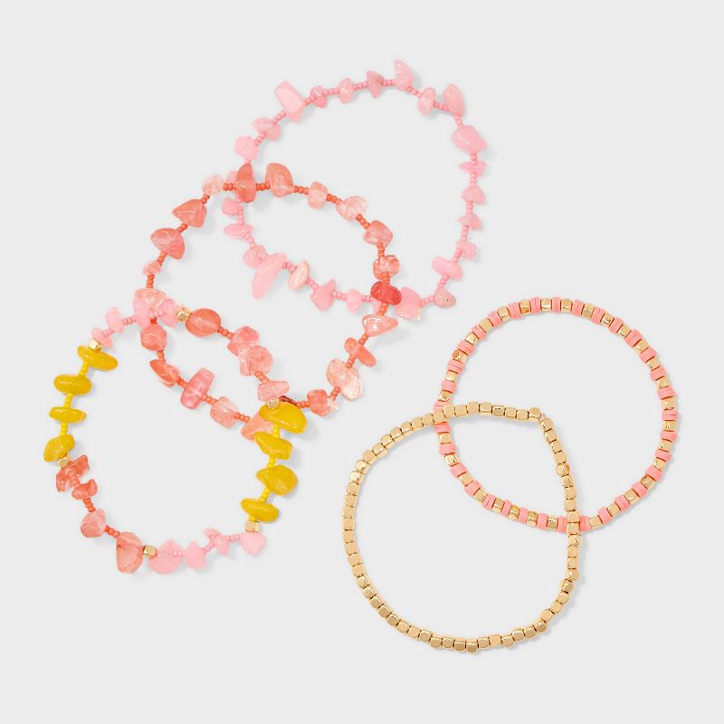 Stretch Bracelet with Semi Precious Dyed Cherry Quartz Set 5pc - Universal Thread&#8482; Pink/Gold, 4 of 6