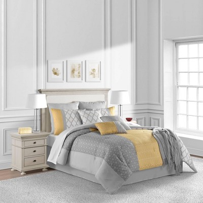10pc King Ridgewood Comforter Set Gray/Yellow - Lanwood Home