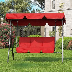 3-Seat Outdoor Porch Swing with Adjustable Canopy, Patio Swing Chair with Durable Steel Frame - 1 of 4