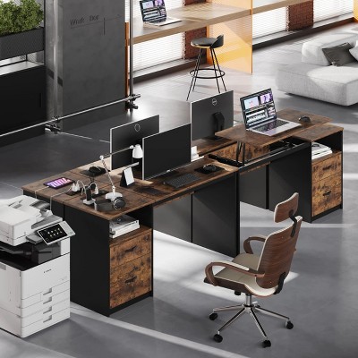 Retro Grey Oak Adjustable Height Standing Desk with Drawer and Power Outlet