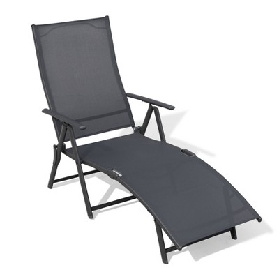 Outdoor Adjustable Sling Folding Chaise Lounge - Gray - NUU GARDEN