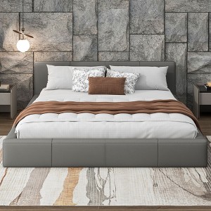 NicBex Faux Leather Gray Floor Bed Frame with Upholstered Headboard,Modern Platform Bed for Bedroom,No Box Spring Needed - 1 of 4