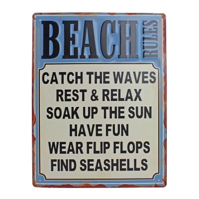 Beachcombers Beach Rules Iron Sign Wall Coastal Plaque Sign Wall Hanging Decor Decoration For The Beach 12 x 15.8 x 0.19 Inches.