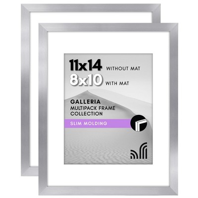 Americanflat 11x14 Picture Frame with Polished Plexiglass - Set of 2 - Use as 8x10 Frame with Mat or Display 11x14 Photo Without Mat - Galleria