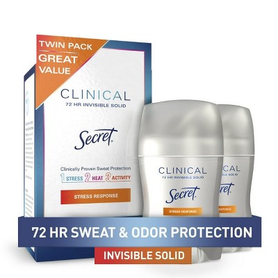 Secret Clinical Strength Invisible Solid Antiperspirant and Deodorant for Women, Stress Response, Twin Pack 1.6 oz each, 3.2oz Total