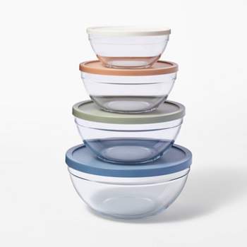 MR.CHOU Glass Mixing Bowl Set of 3 with BPA Free Airtight Lids, Nesting  Bowls with Non-slip Silicone Bottom, Large Mixing Bowls for Food Storage